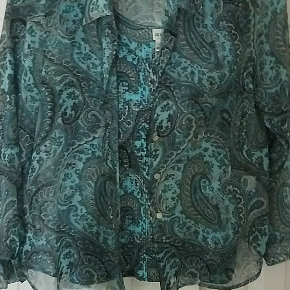 Sheer blouse with waffle stretch tank